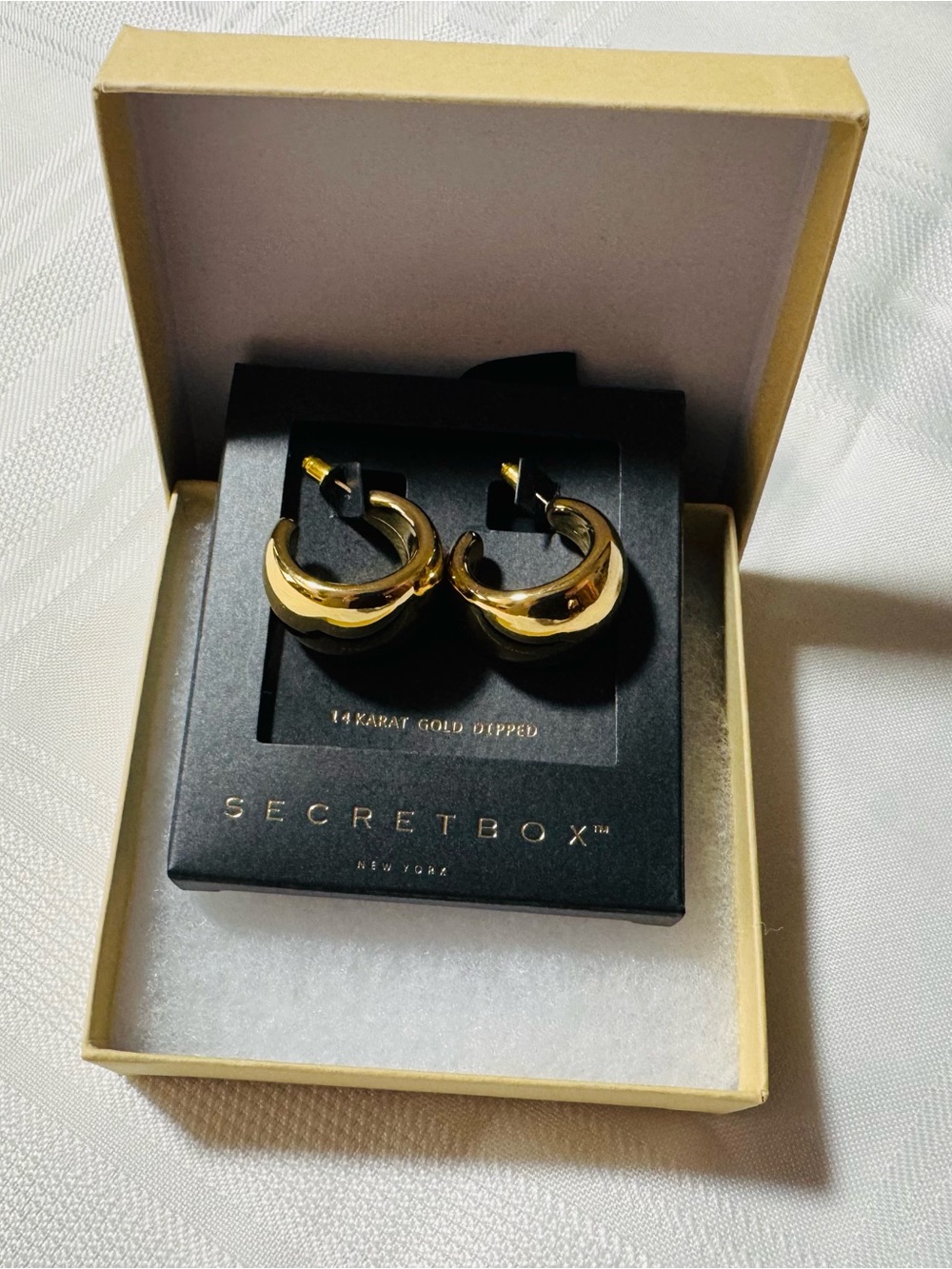 NWT SecretBox Gold Dipped Hoop Earrings